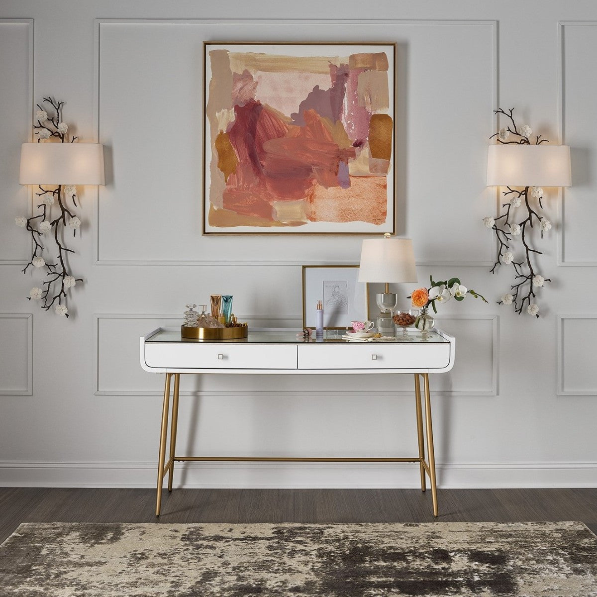Allure Gold + White 2 Drawers Vanity Desk