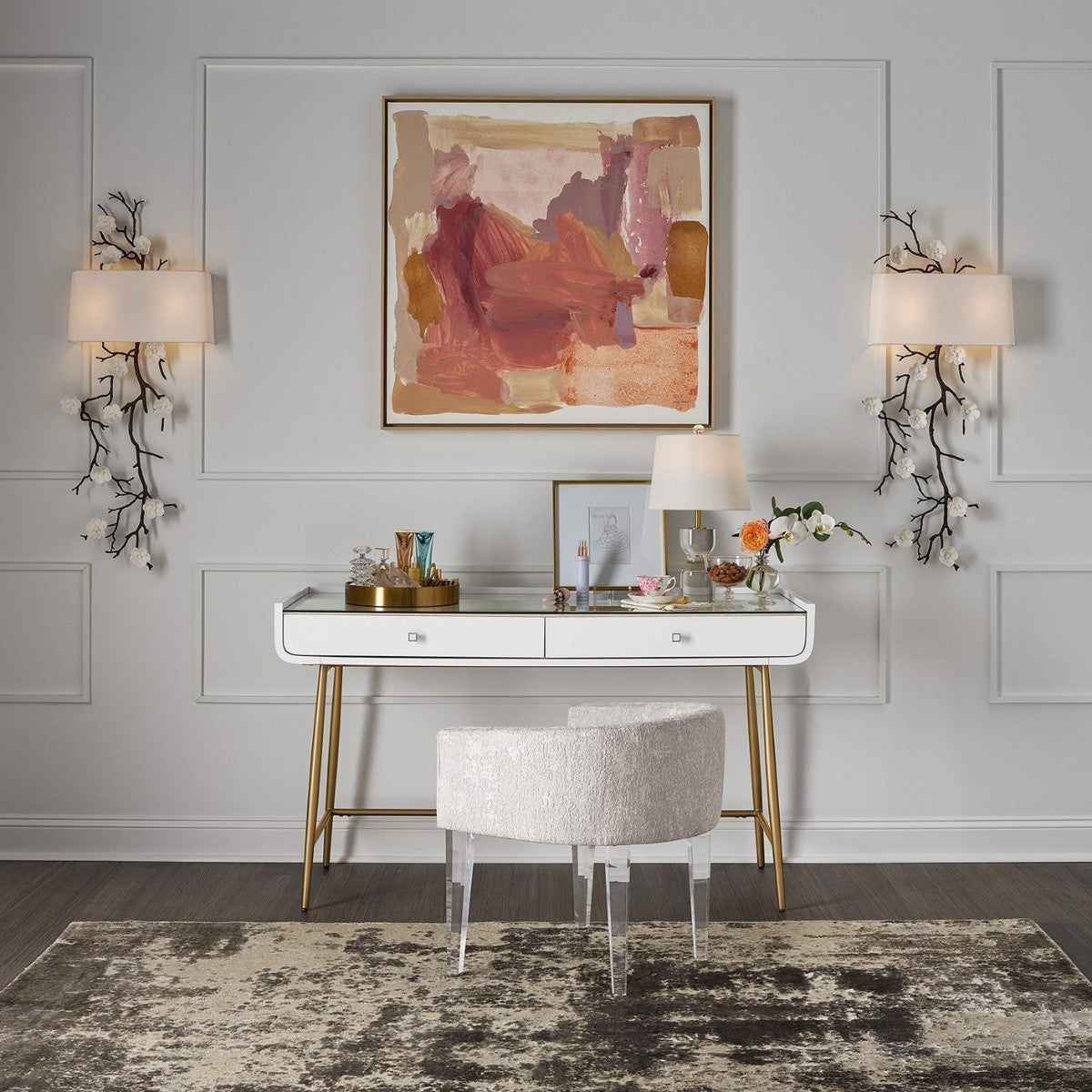 Allure Gold + White 2 Drawers Vanity Desk