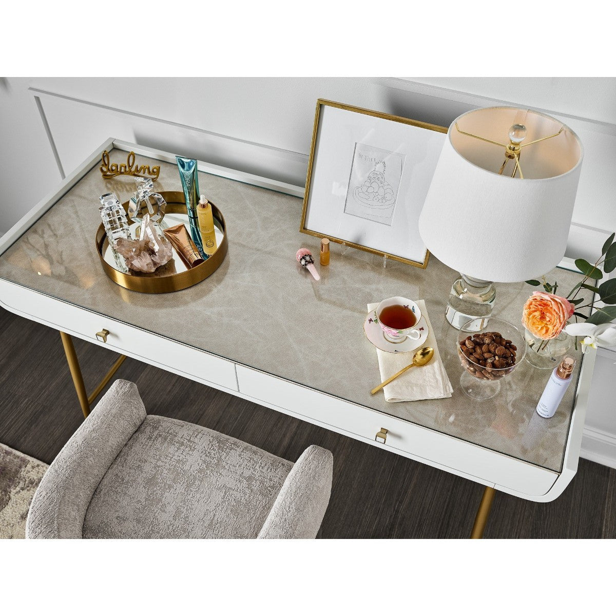 Allure Gold + White 2 Drawers Vanity Desk
