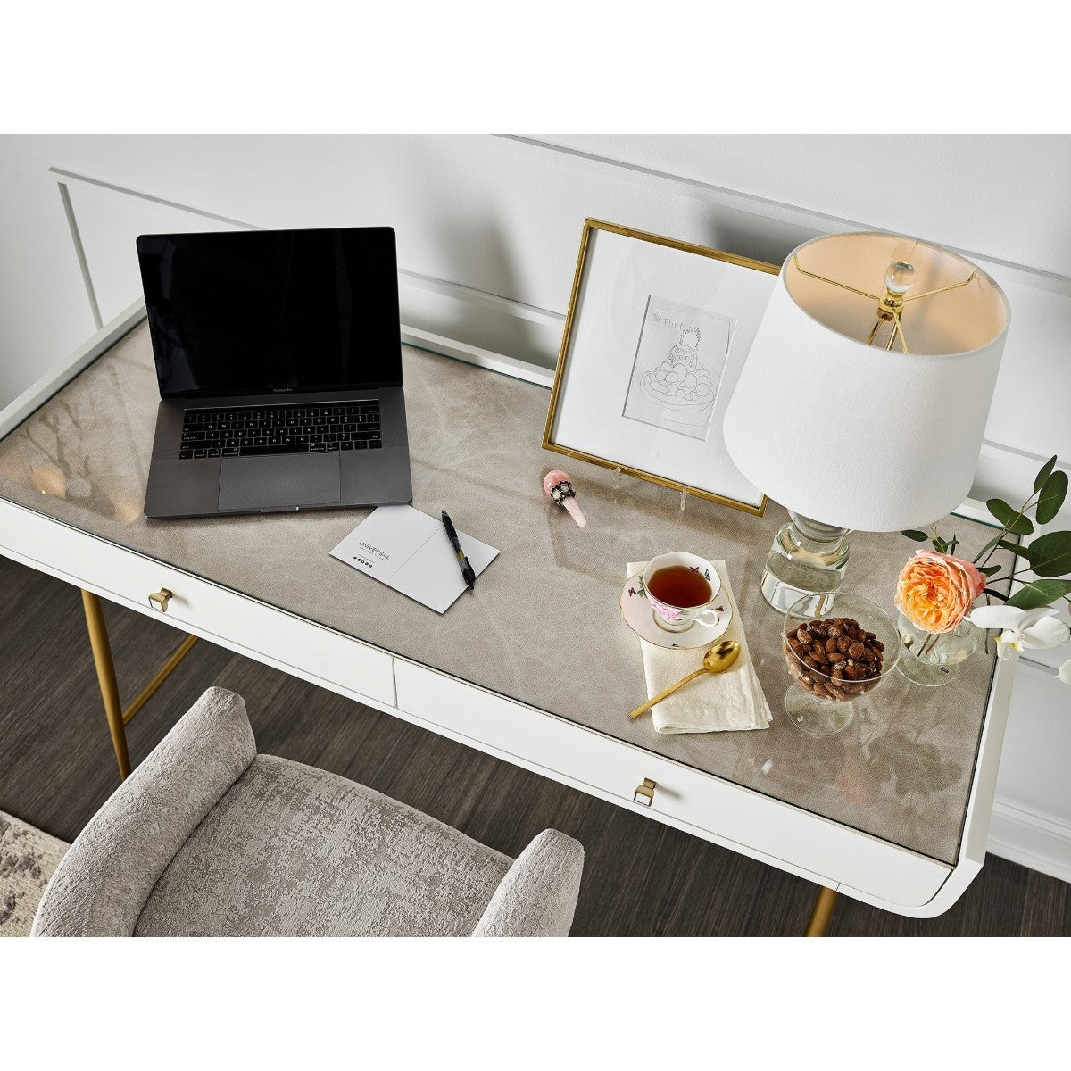 Allure Gold + White 2 Drawers Vanity Desk