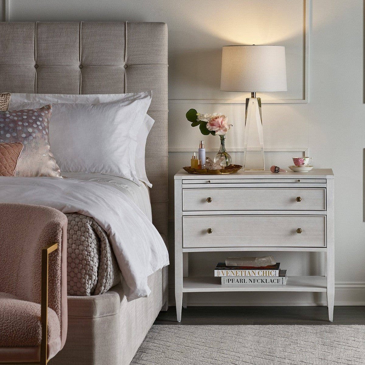 Chelsea 2 Drawers Nightstand, Alabaster