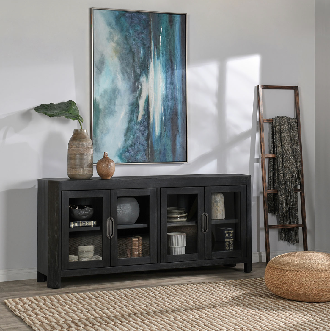 MacArthur 84" Reclaimed Oak 4-Door Cabinet in Antique Black