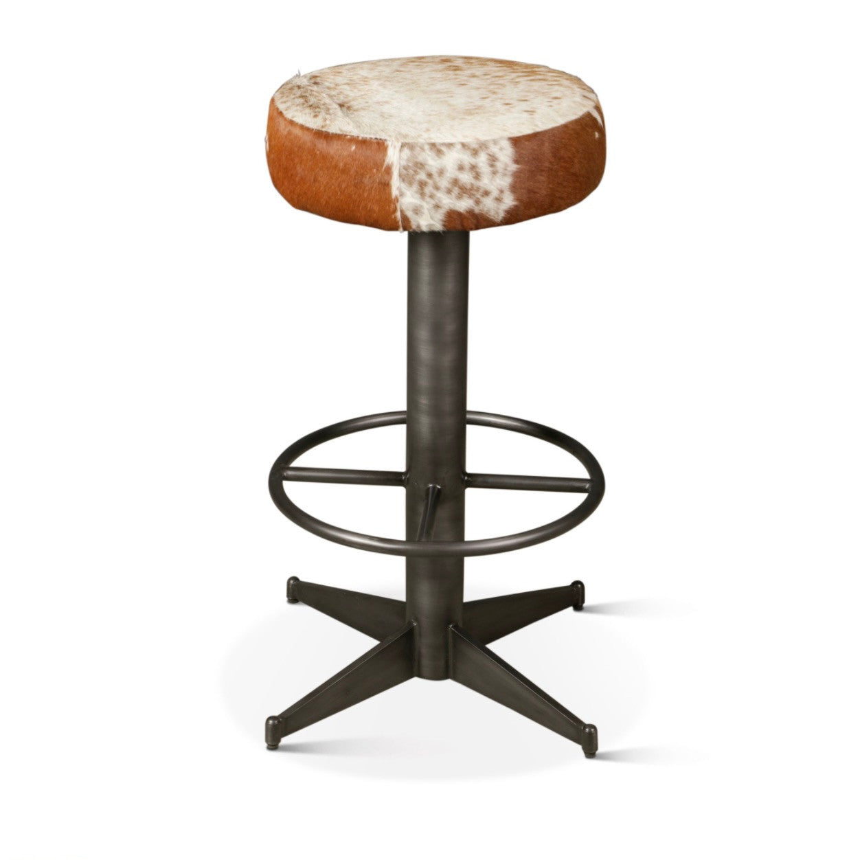 Cora 16" Brown Cowhide Leather and Iron Bar Stool