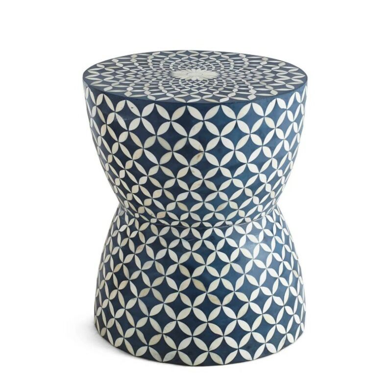 Blue and White Bone Inlay Arabesque Stool by Furniture Classics at ZIN Home