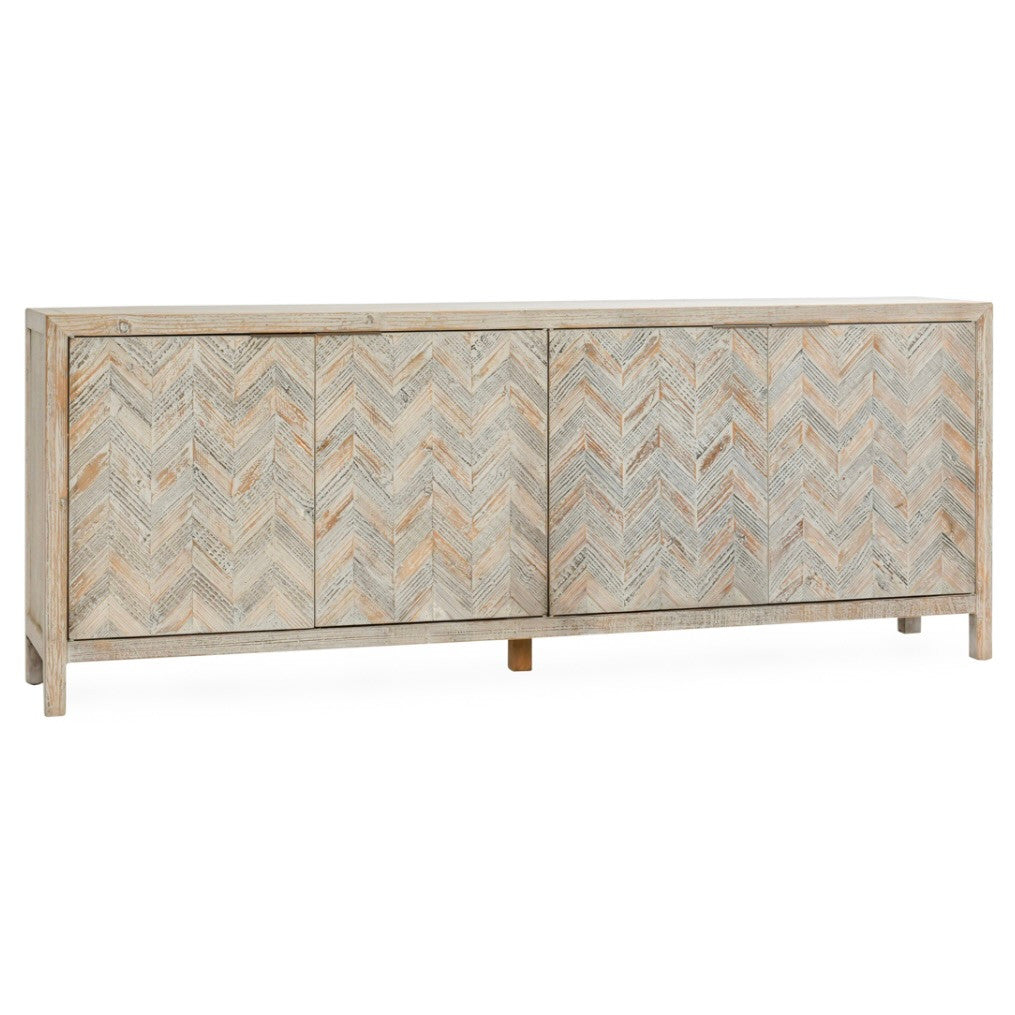 Sabrina 94" Reclaimed Pine Chevron Patterned 4-Door Cabinet