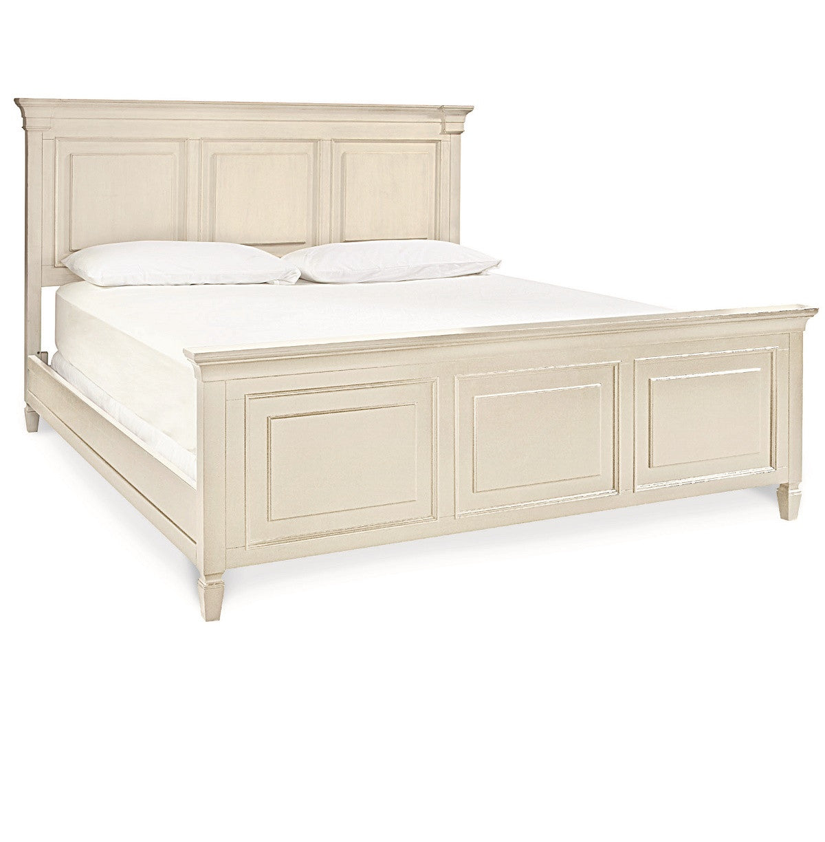 Country-Chic White California King Panel Bed with Footboard