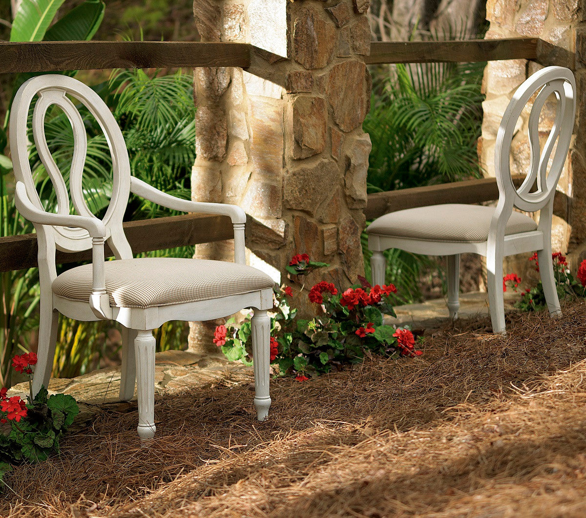 Country-Chic Maple Wood  Pierced Back White Dining Chairs for sale