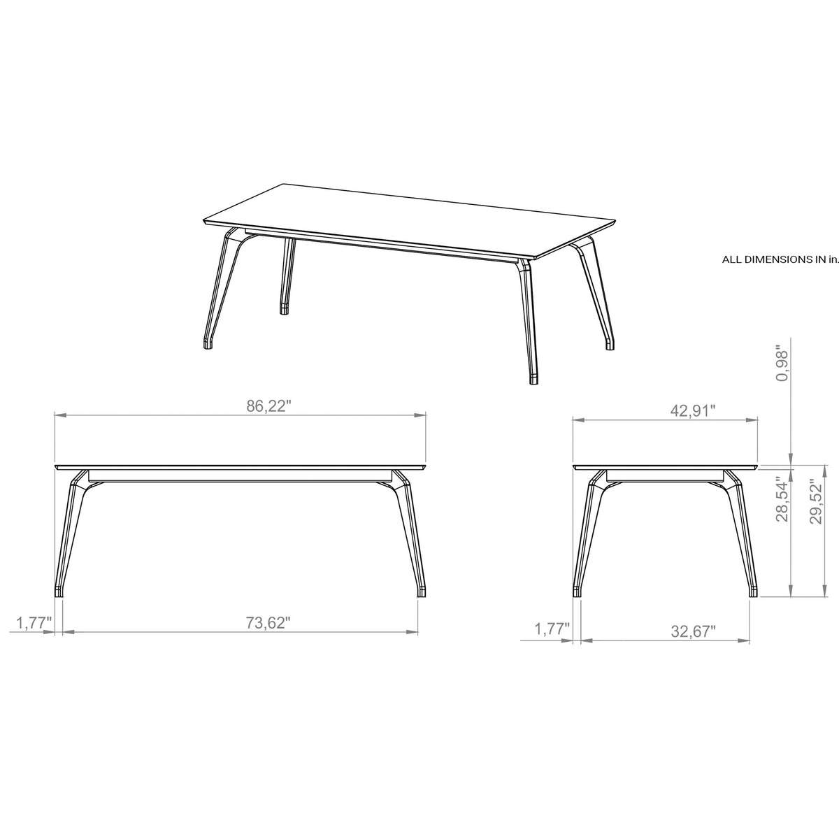 Giane Glass Top Dining Table Floresta, Nogal, 86" by Urbia - detail 6