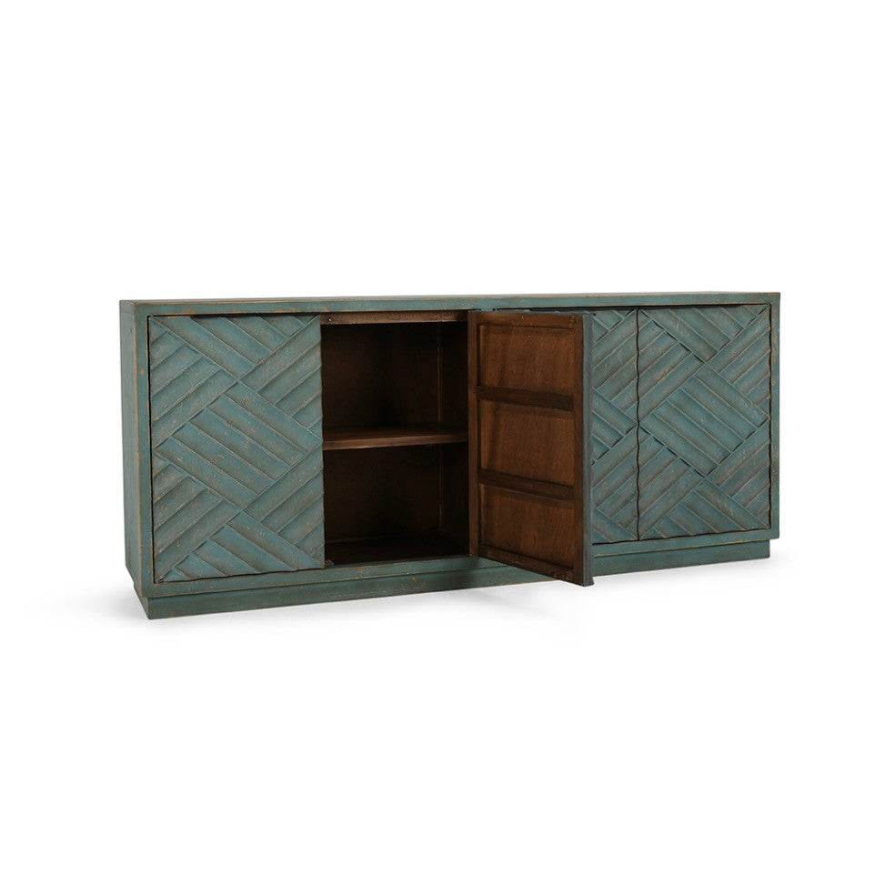 Mateo 4-Door Reclaimed Wood Teal Sideboard 90"