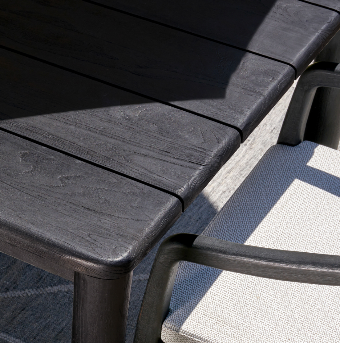 Aria Teak Outdoor Dining Table in Black 86"