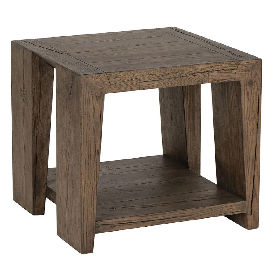 Troy Reclaimed Oak End Table in Suede Brown 24"