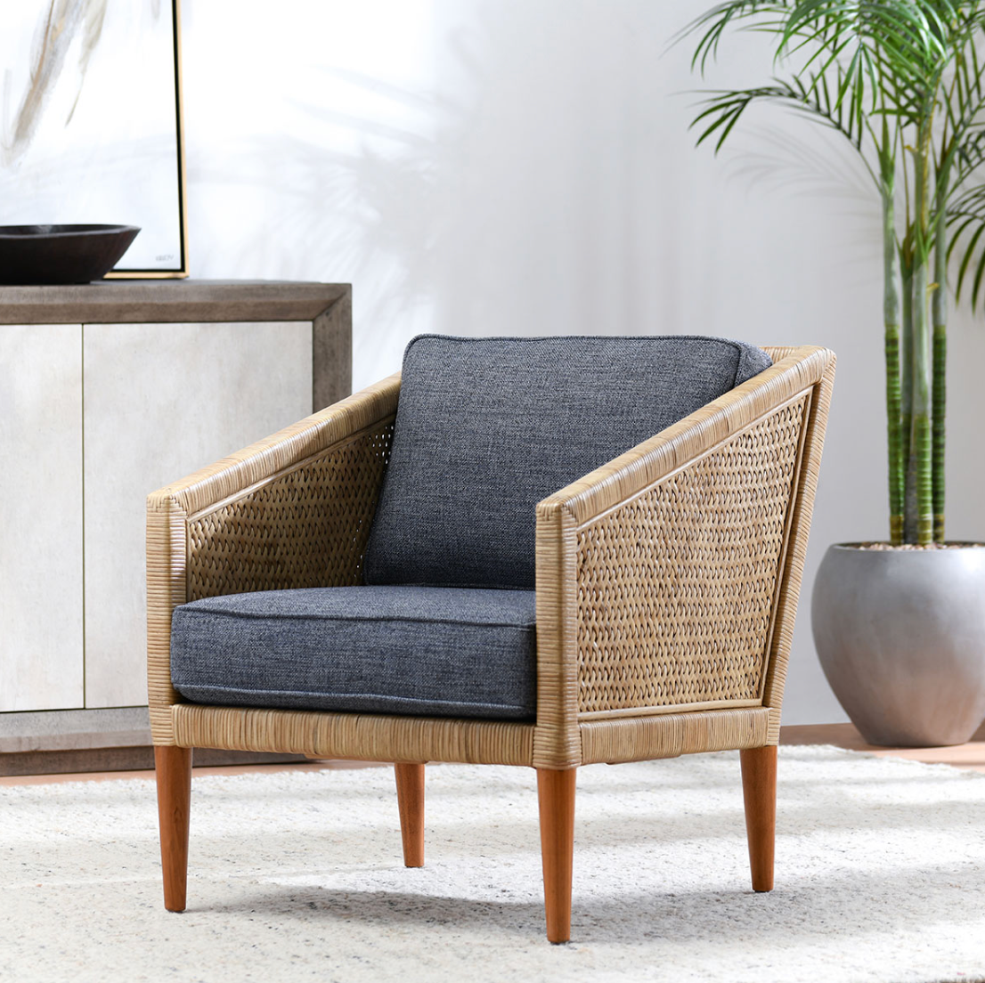 Kaitlin Rattan Accent Chair Natural/Blue