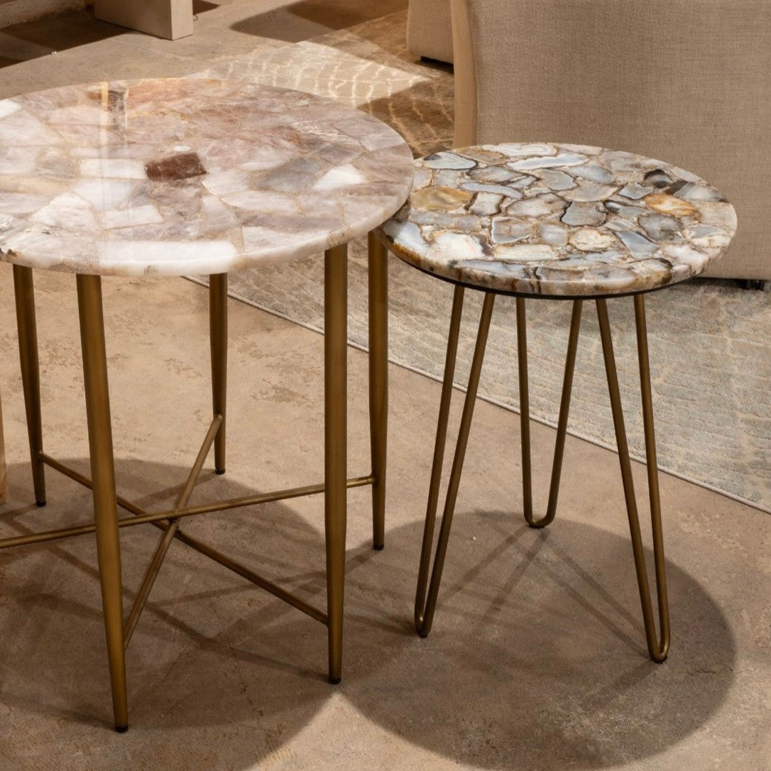 Calico 17" Side Table in Stone Agate with Iron Base