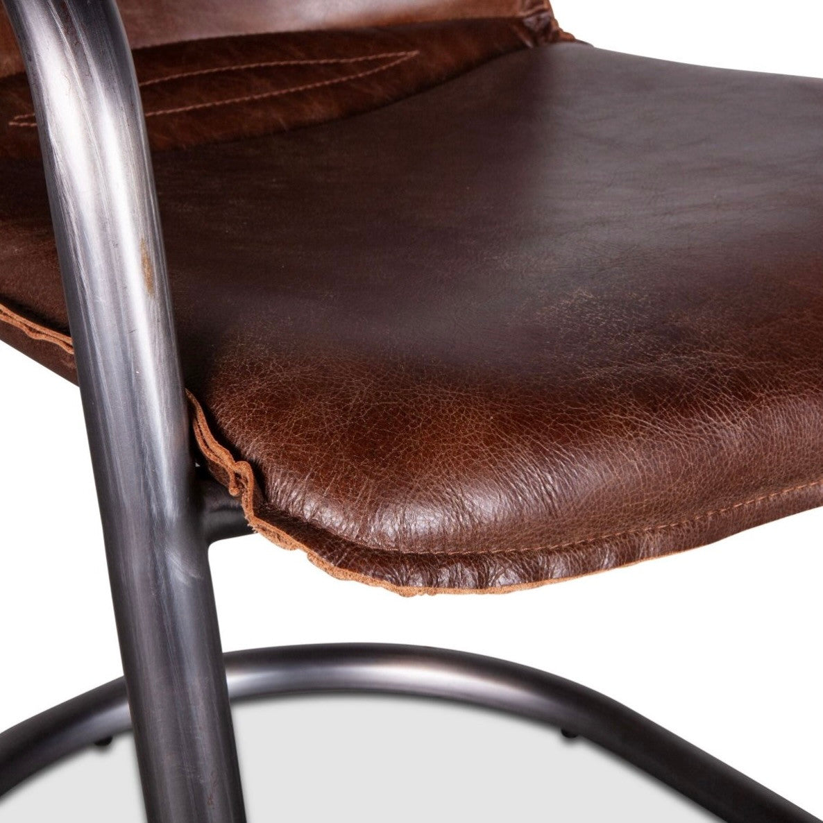 Industrial Loft Metal and Leather Dining Chair in Geisha Brown