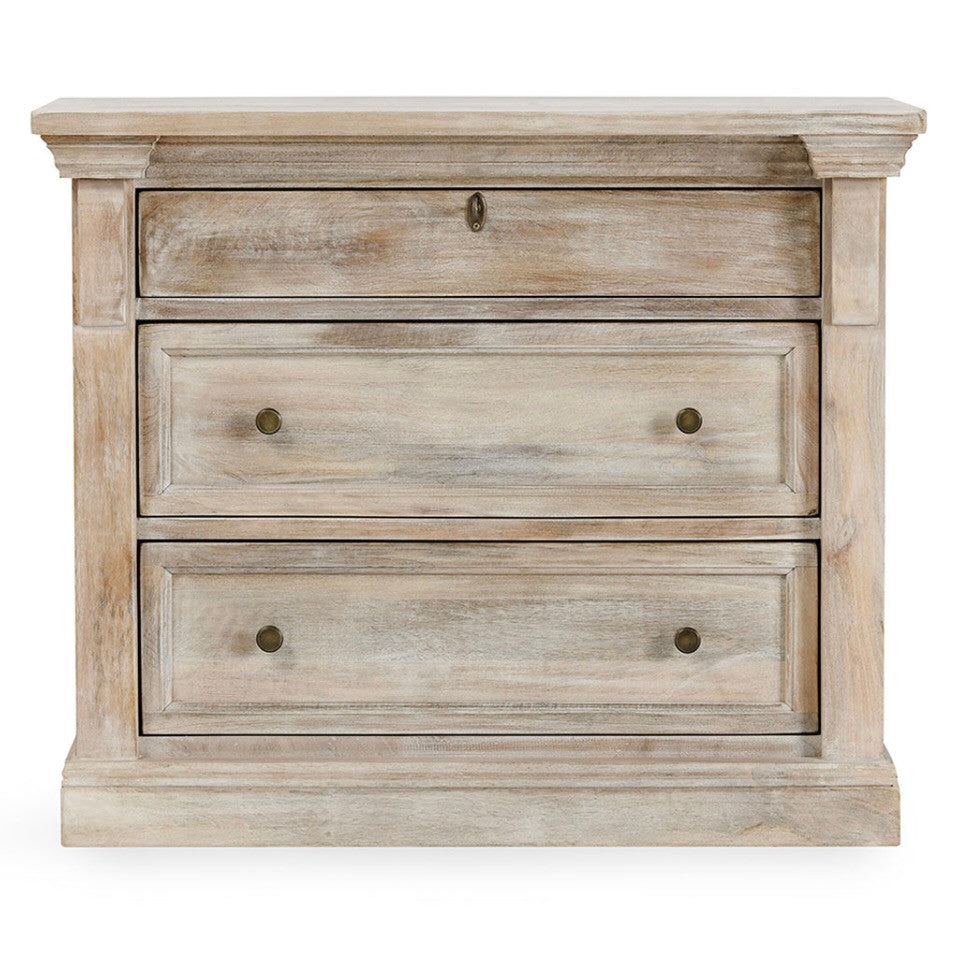 Adelaide 3-Drawer Mango Wood Nightstand Natural White Wash
