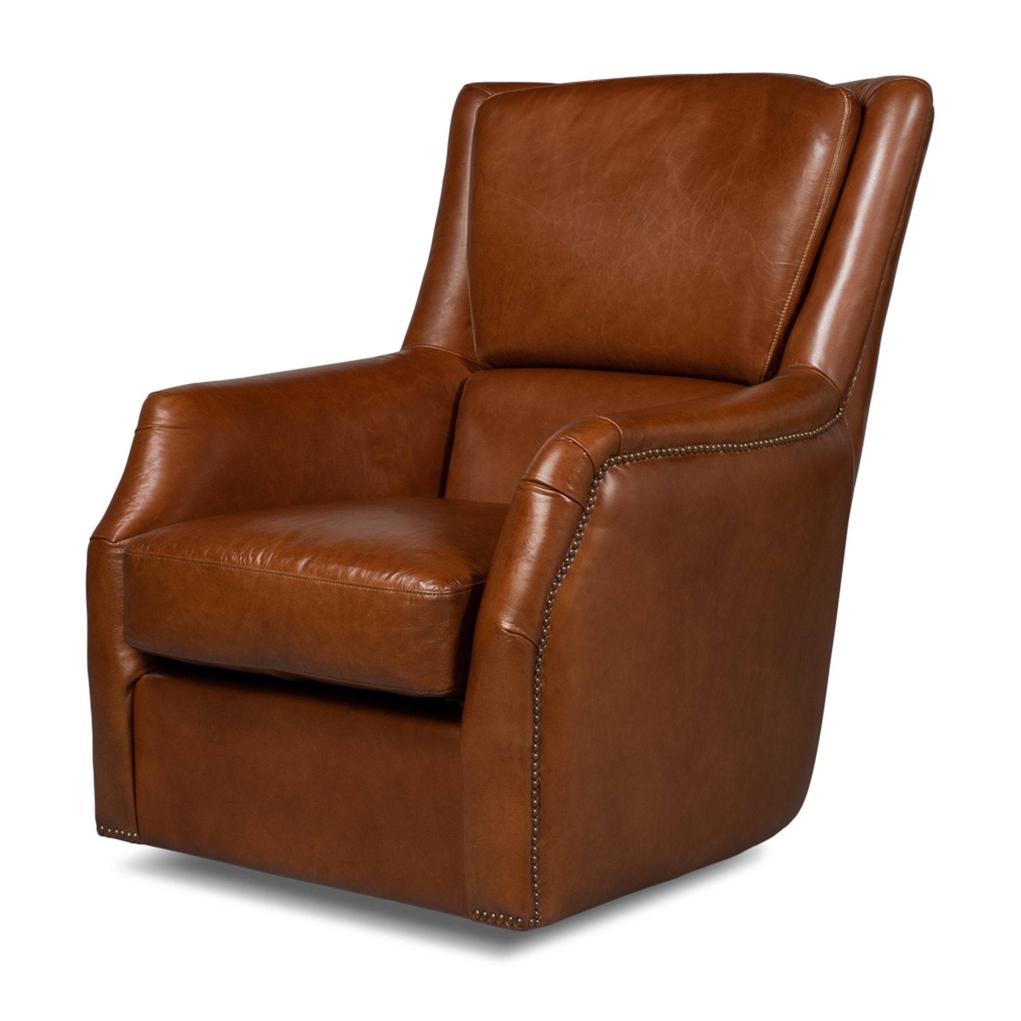 Baker Leather Swivel Chair,Havana Lthr by Sarreid Ltd