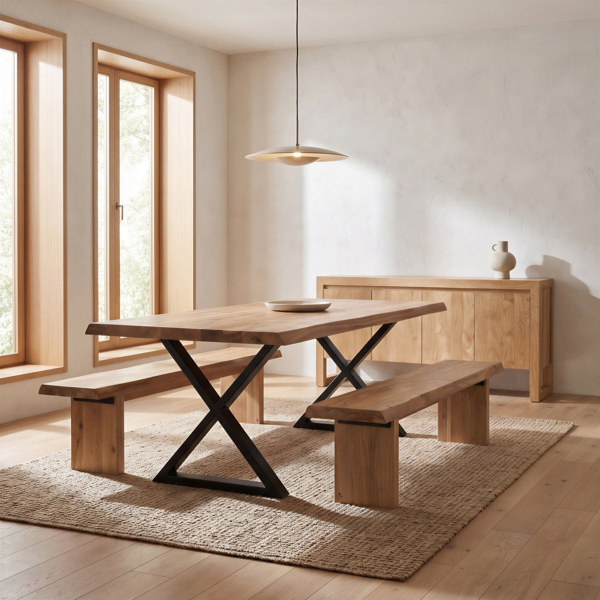 Brooks Dining Table X Base 40" x 92" Teak Top - Black Base by Urbia - detail 5