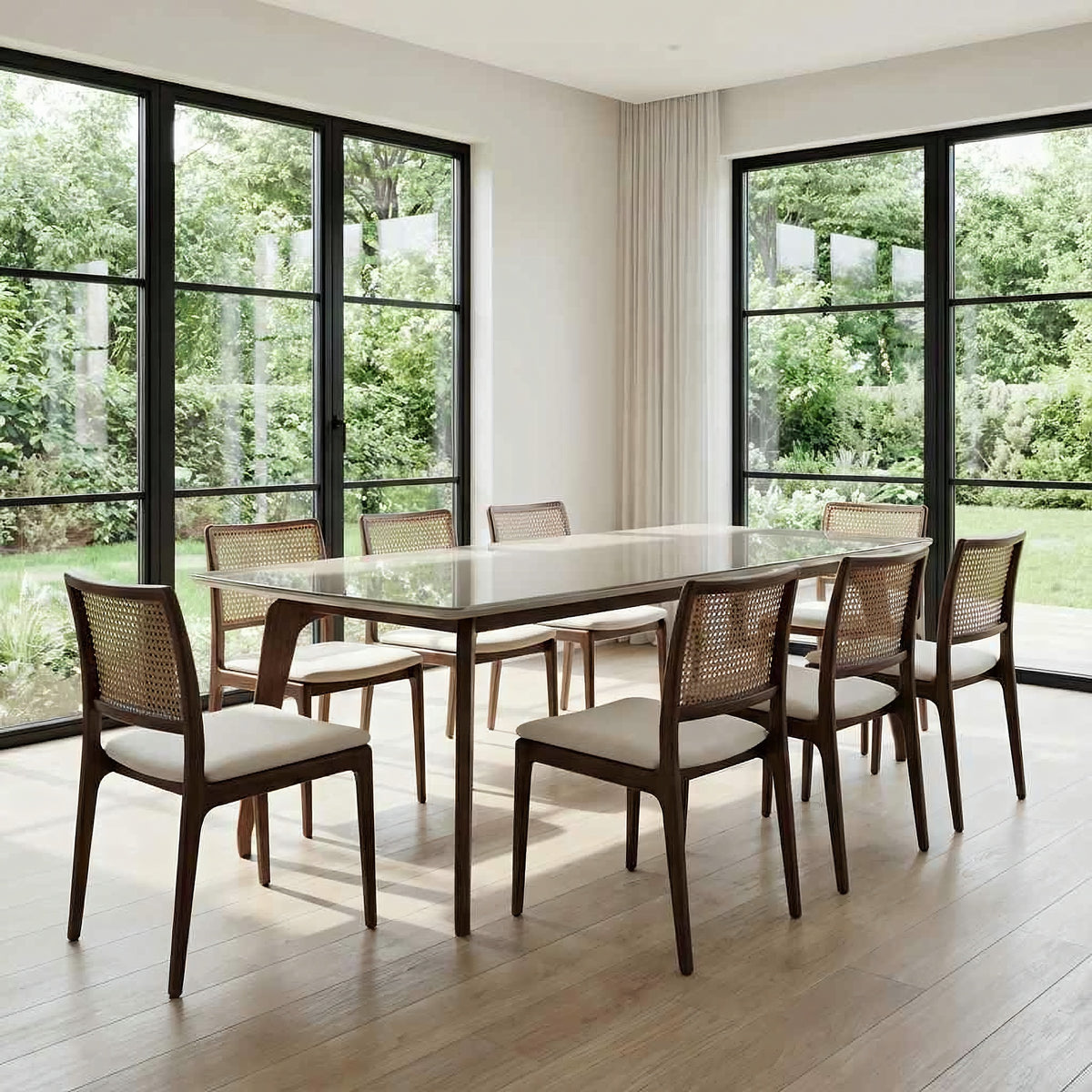 Modern Brazilian Giane Dining Table Nogal Base Off White Top 86.5"W x 43.5"D x 30"H by Urbia - detail 5