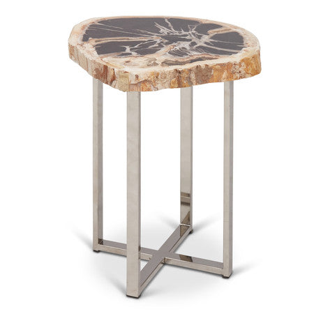Relique Eliza End Table Polished Stainless Steel Base - Natural Dark Top