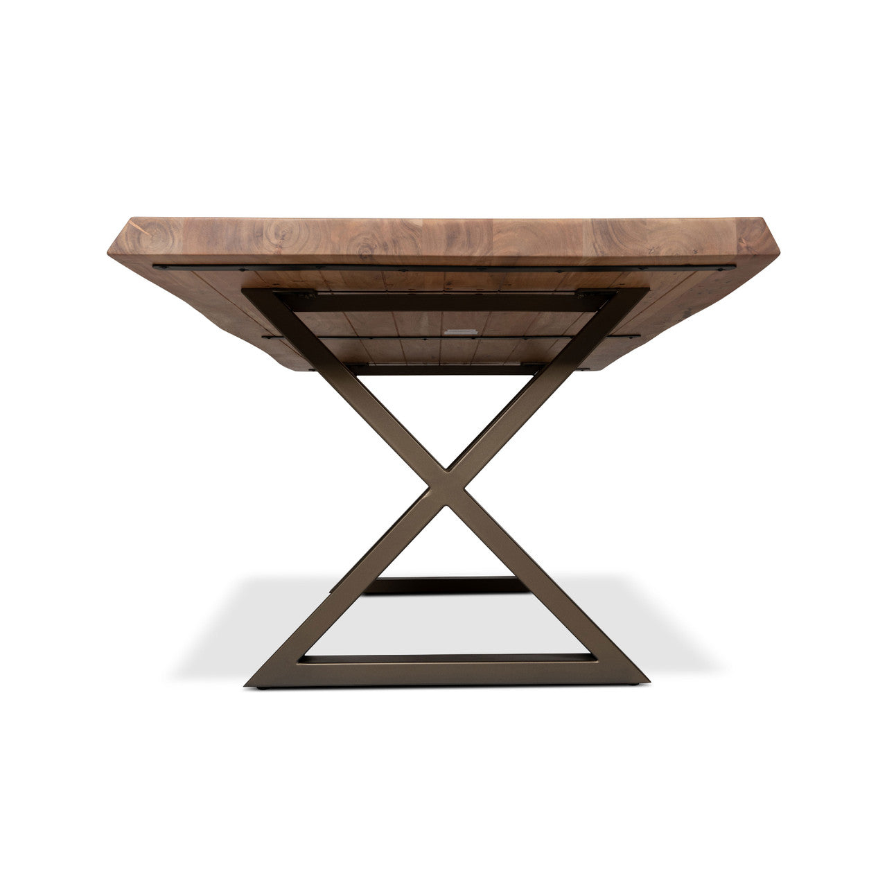 Brooks - Dining Table - X Base - 40" x 79" - Teak Top - Brass Base