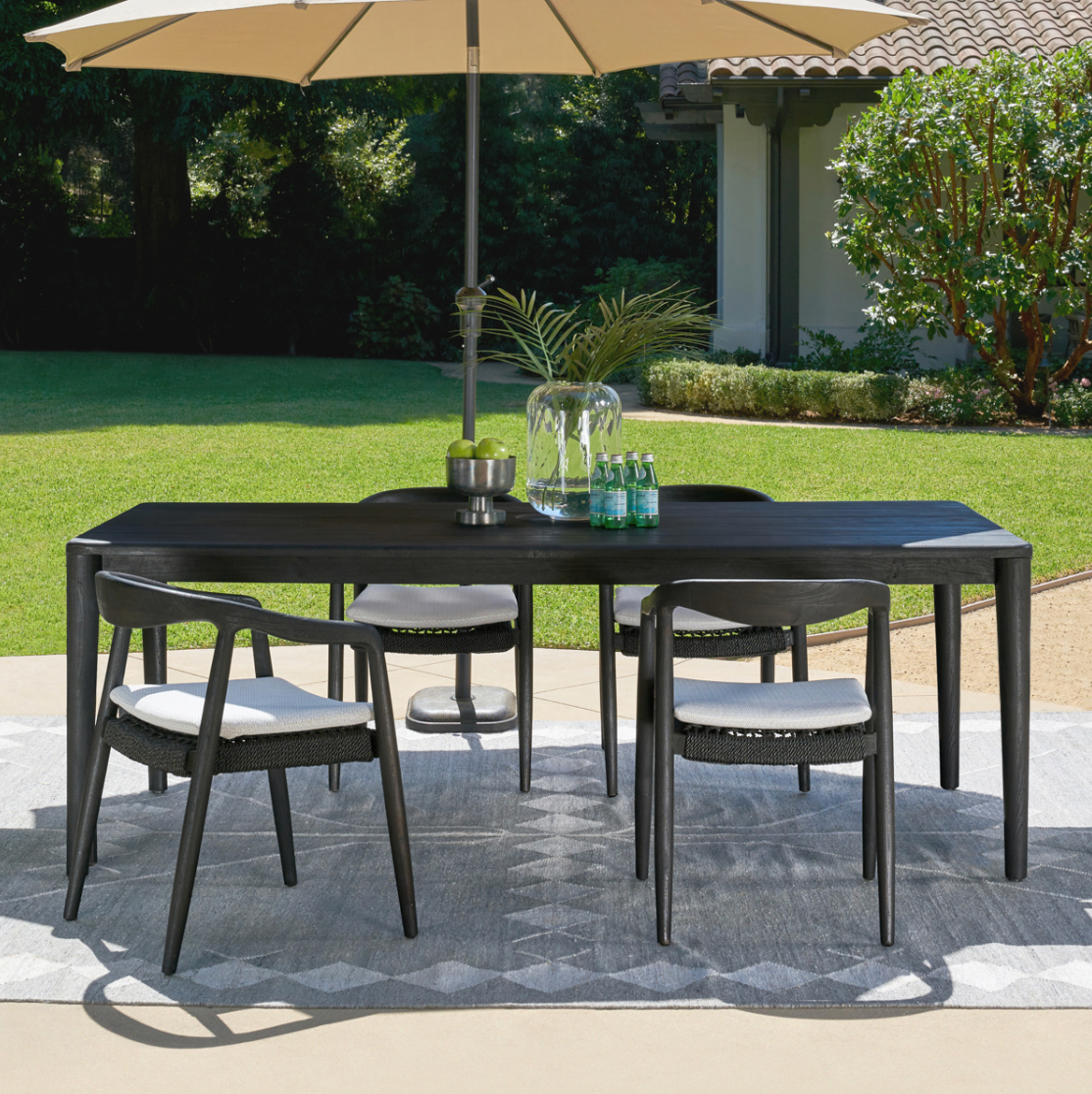 Aria Teak Outdoor Dining Table in Black 86"