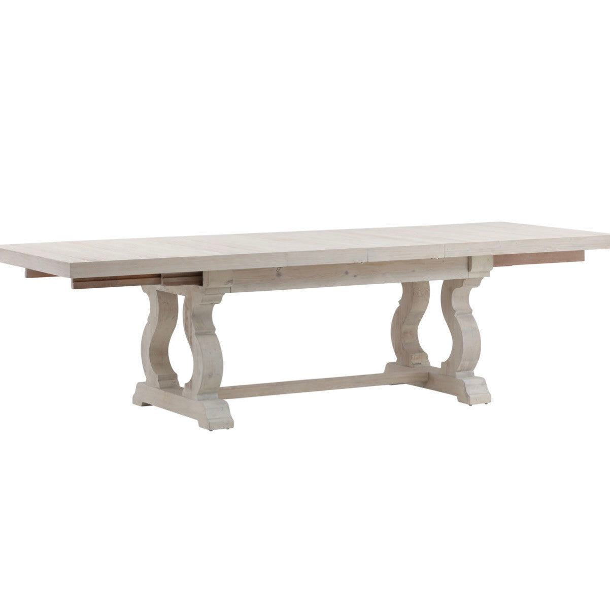 Chantelle Whitewashed Pine Extendable Trestle Dining Table 78-110"