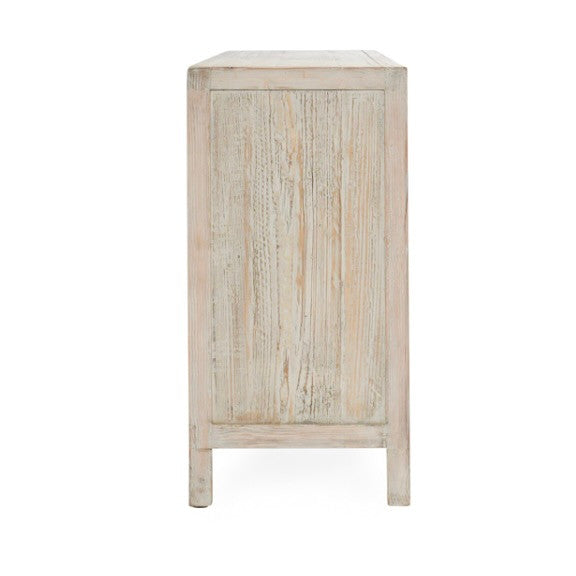 Sabrina 94" Reclaimed Pine Chevron Patterned 4-Door Cabinet