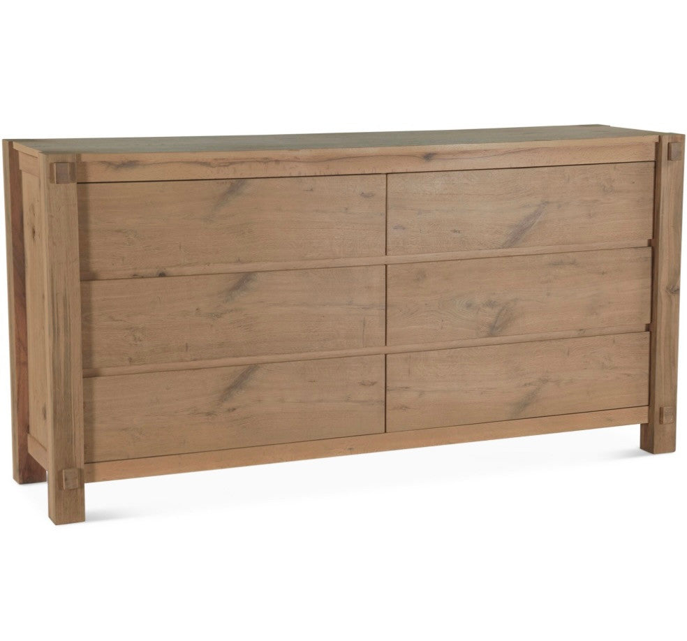 Alpine Solid Distressed Oak Wood  6-Drawer Dresser 72"