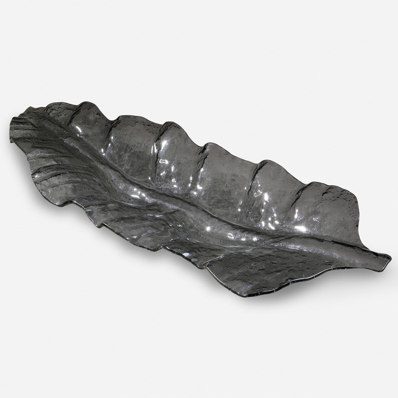 Uttermost Smoked Leaf Glass Tray