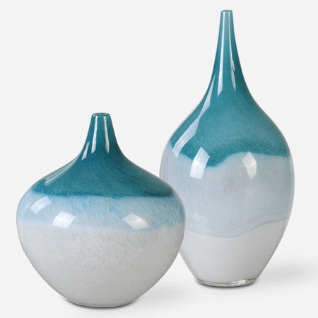 Carla Teal White Vases, S/2