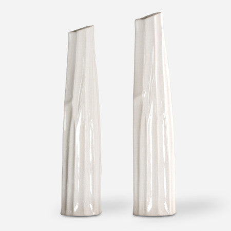 Kenley Crackled White Vases S/2