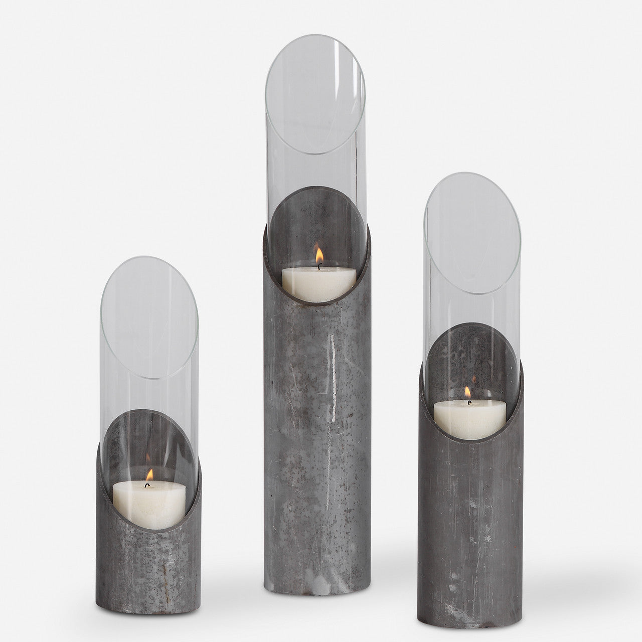 Uttermost Karter Iron & Glass Candleholders Set/3