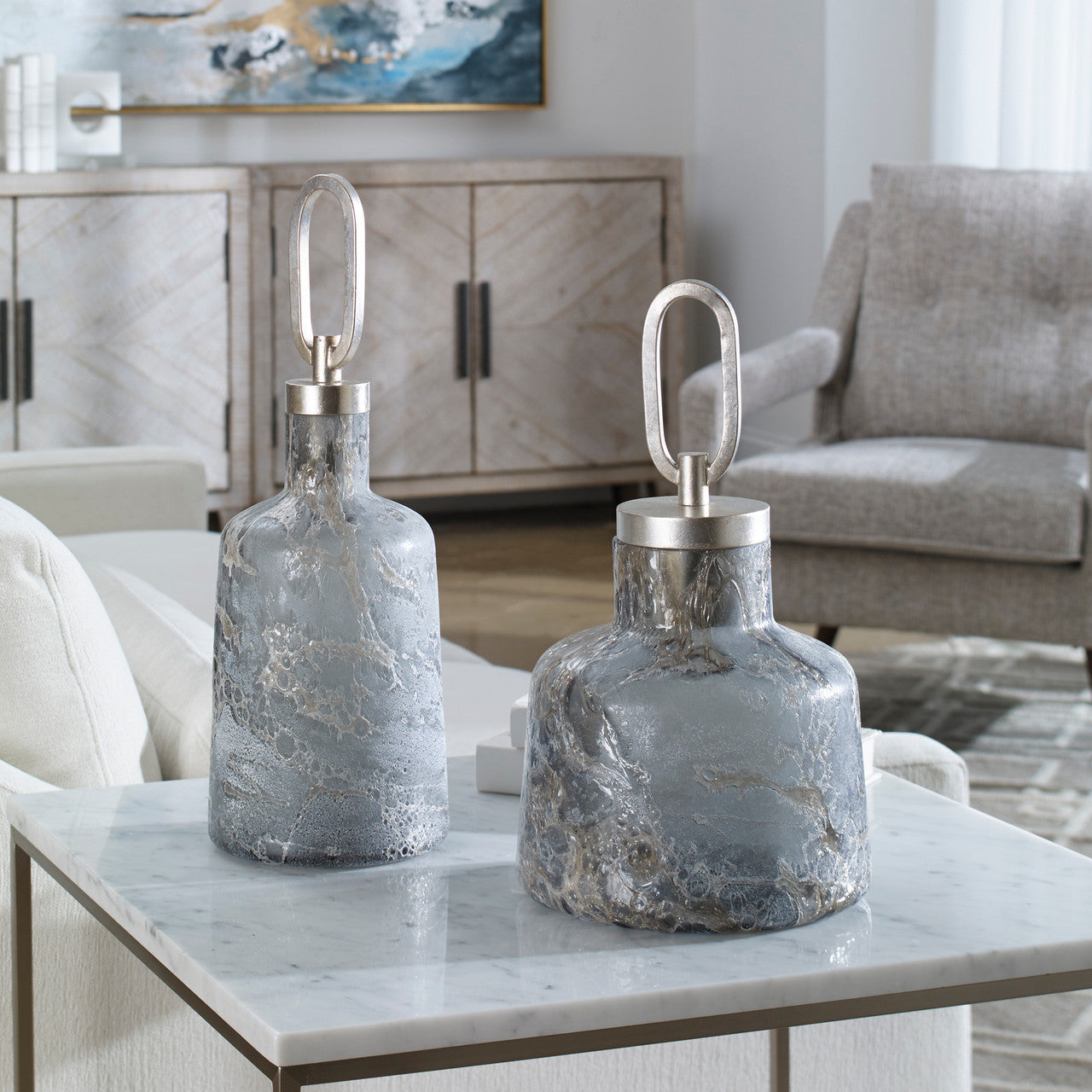 Uttermost Storm Art Glass Bottles, S/2