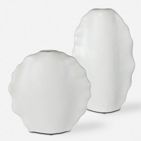 Ruffled Feathers Modern White Vases, S/2