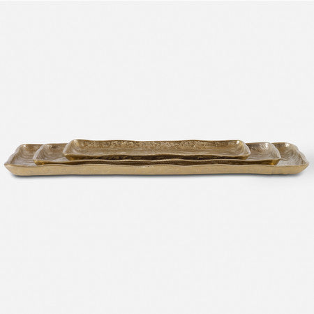 Artisan Antique Gold Trays, S/3