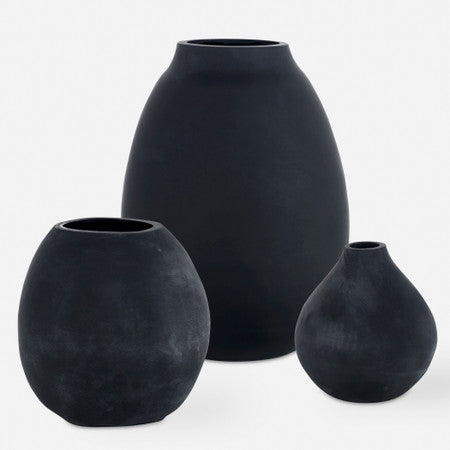 Hearth Matte Black Vases, Set/3