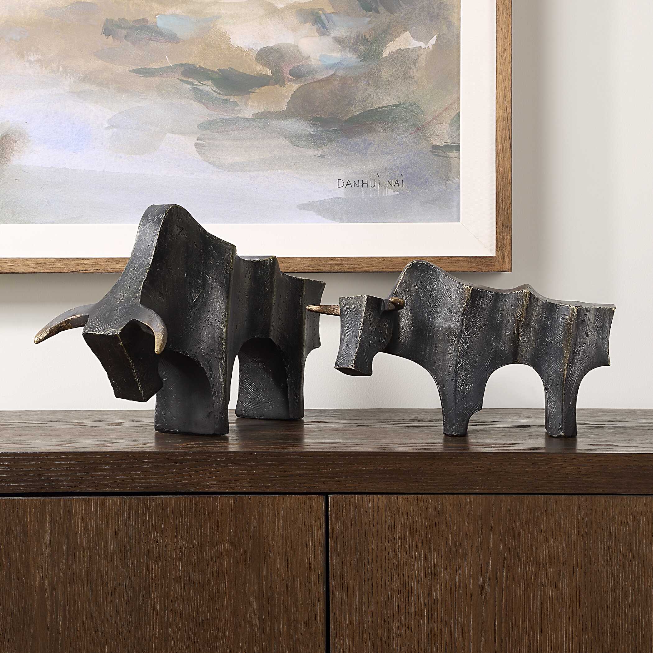 Uttermost Regal Bull Bronze Sculptures Set/2