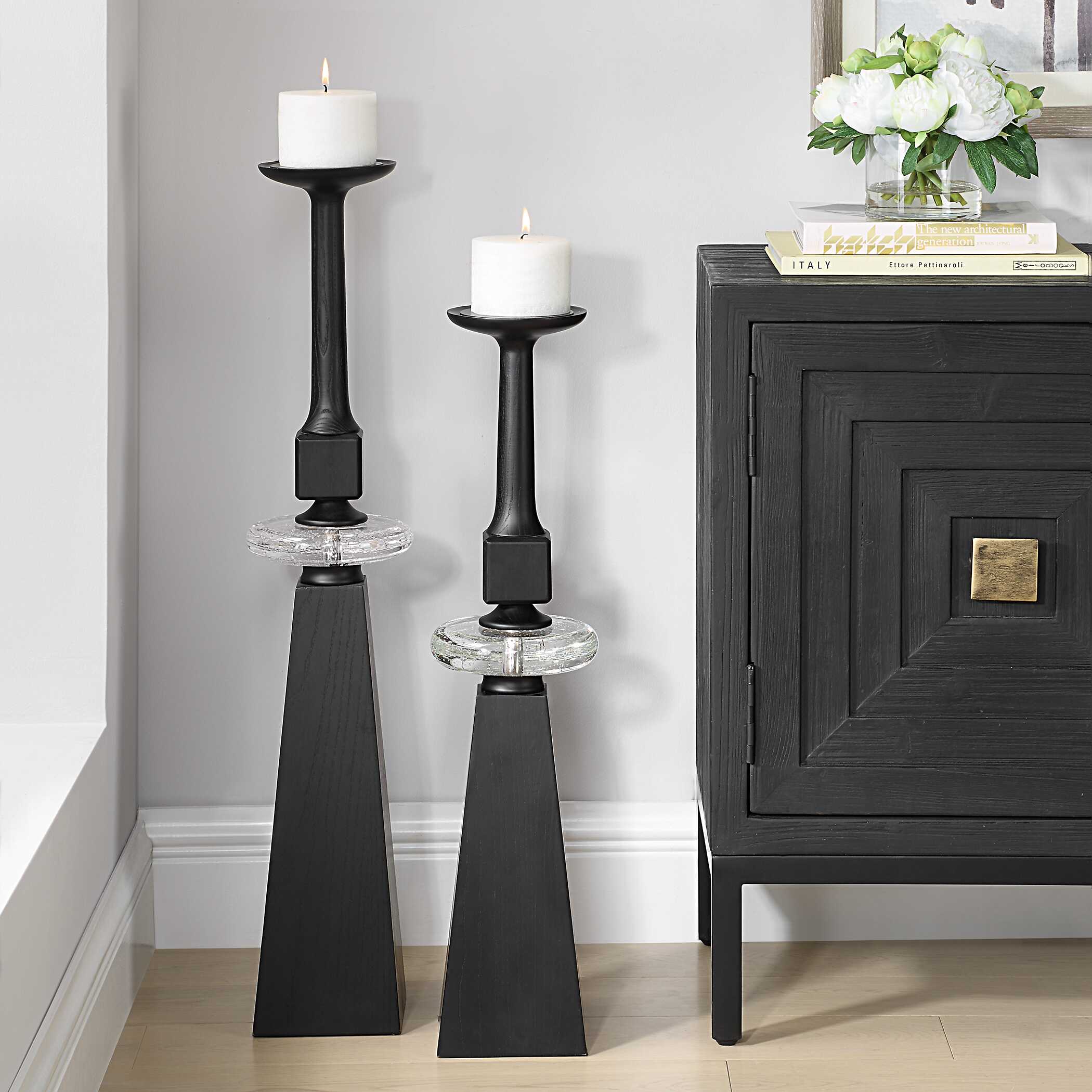 Uttermost Ebon Glow Floor Candleholders Set/2