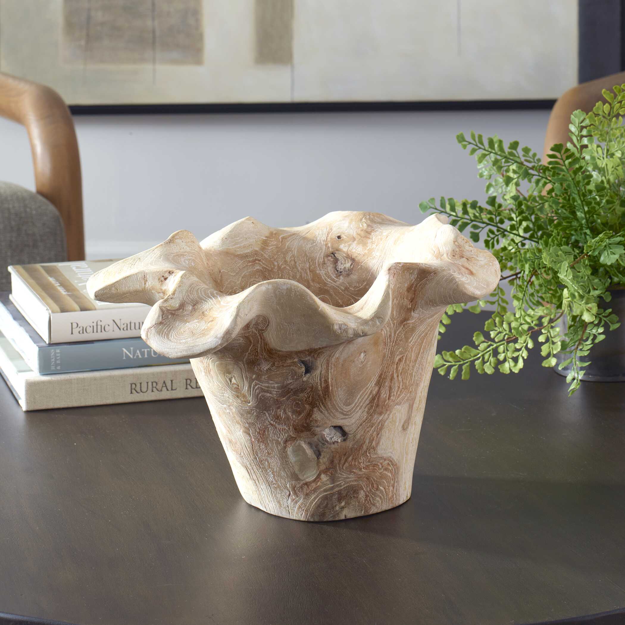 Uttermost Teak Flow White Wash Outdoor Bowl