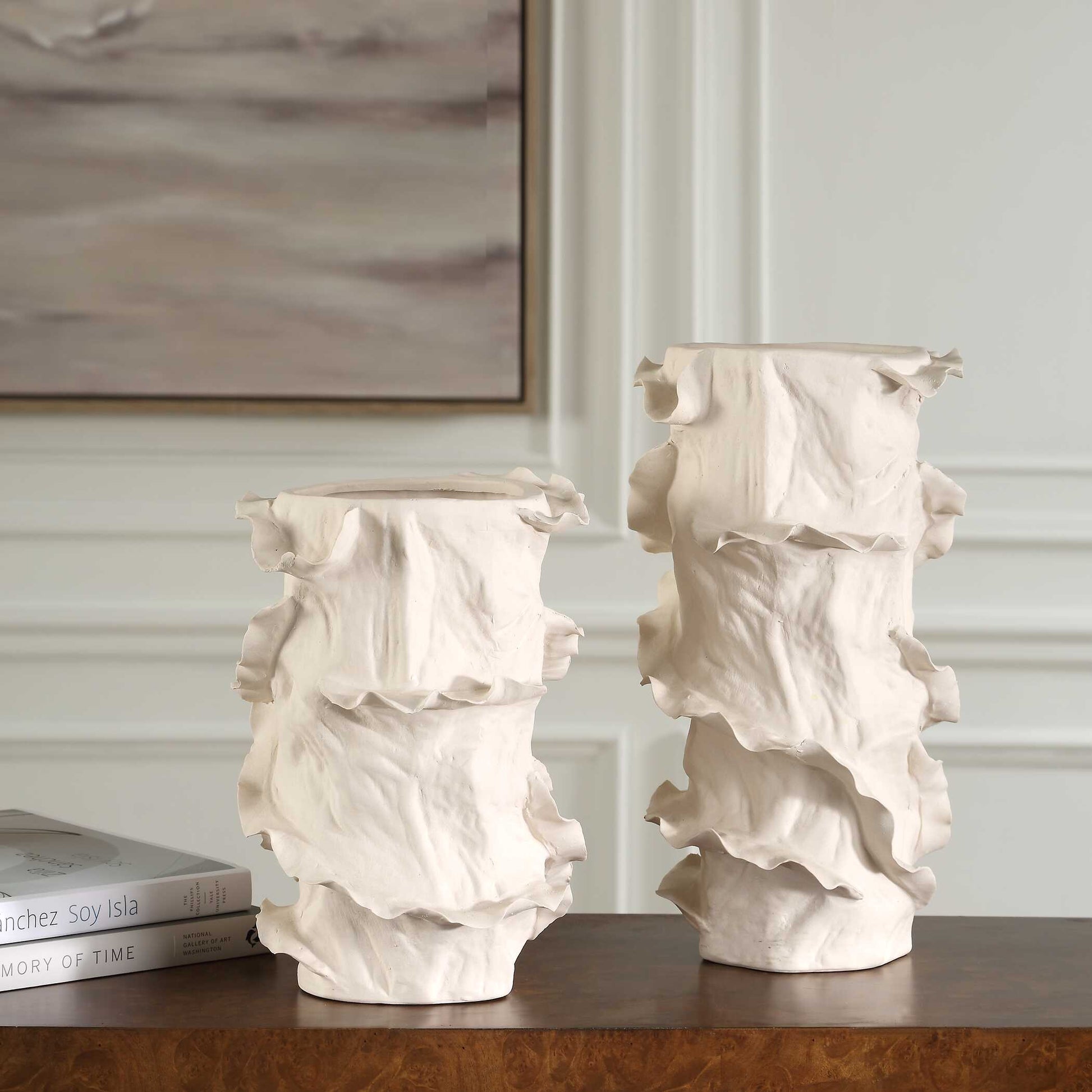 Uttermost Ripple Crest White Vases Set/2