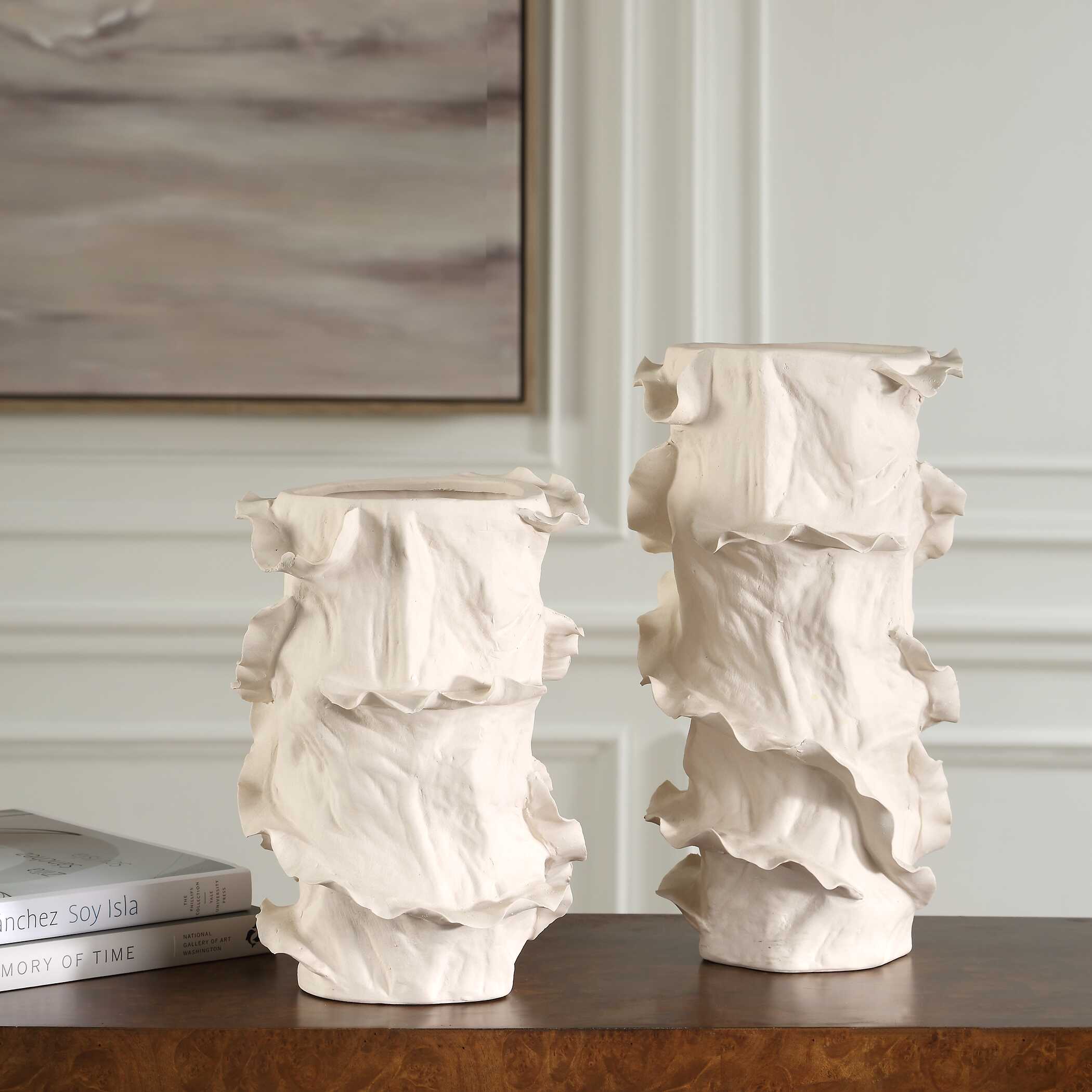 Uttermost Ripple Crest White Vases Set/2