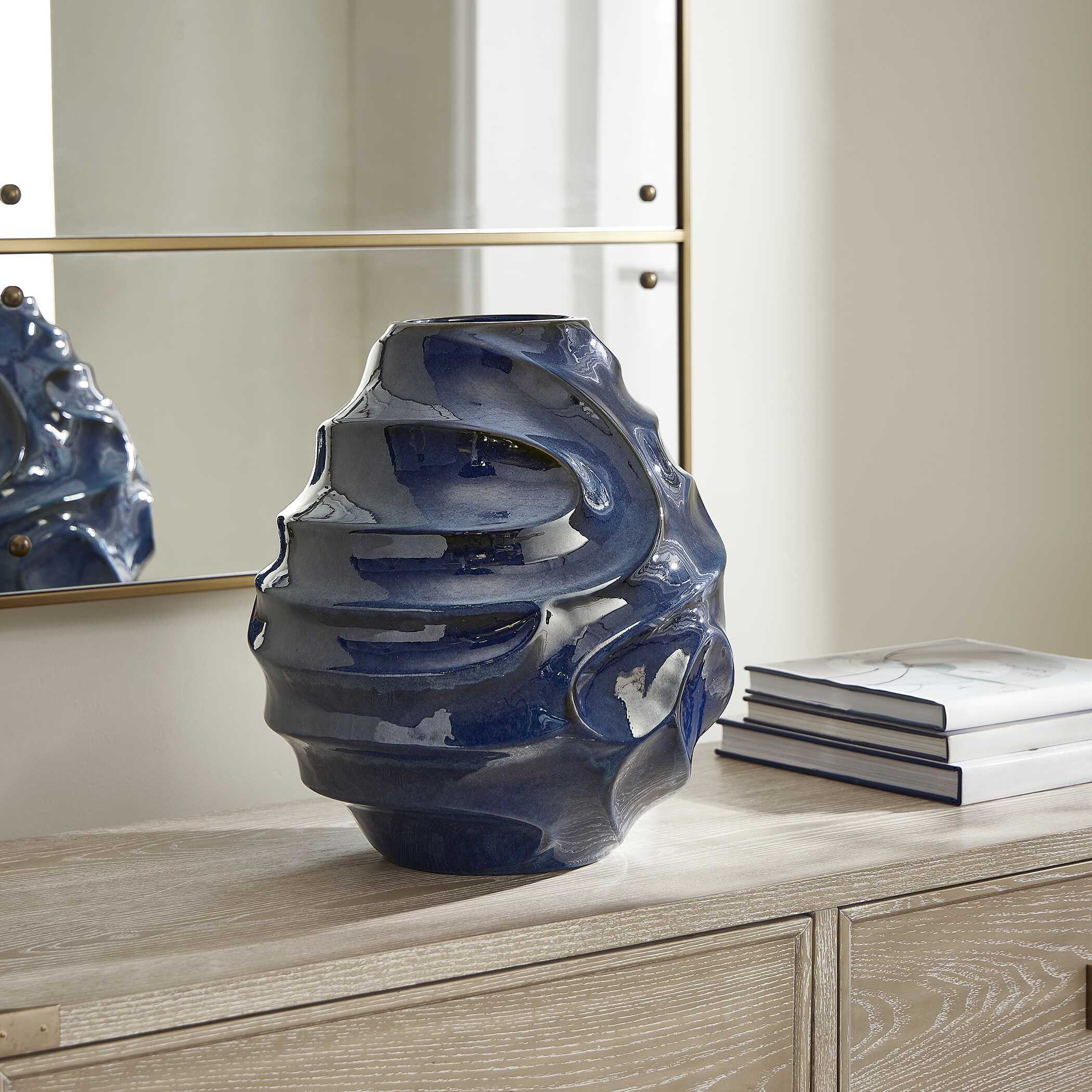 Uttermost Helix Swirl Blue Outdoor Vase