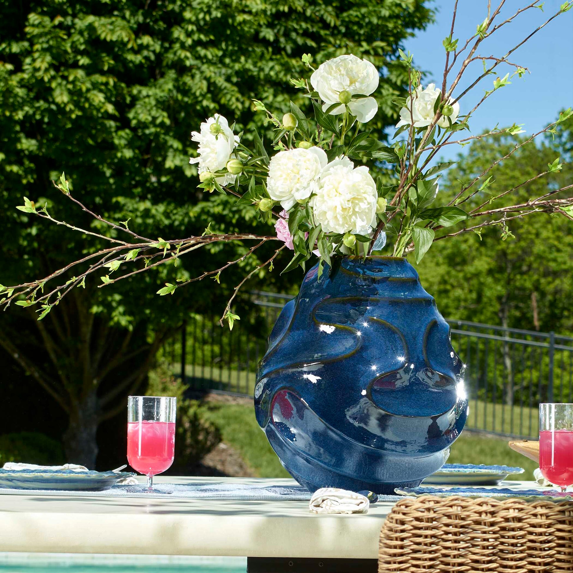 Uttermost Helix Swirl Blue Outdoor Vase