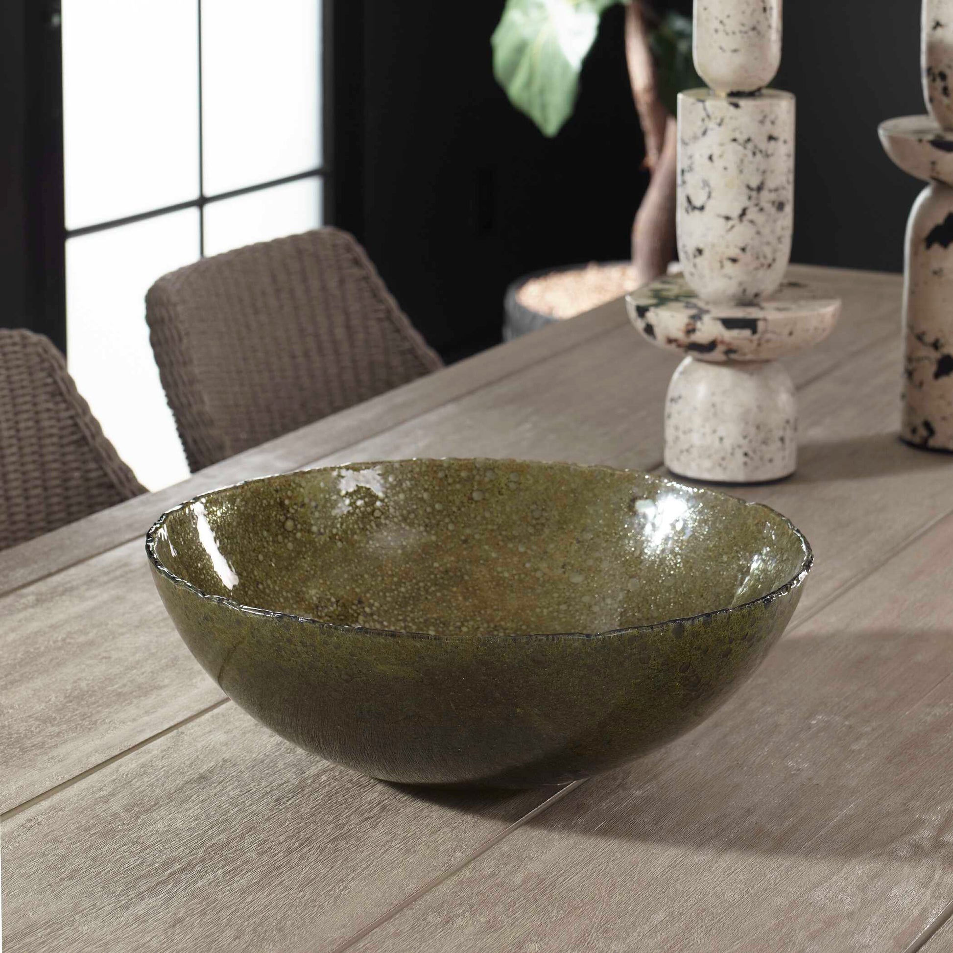 Uttermost Veridian Shimmer Earthy Glass Bowl