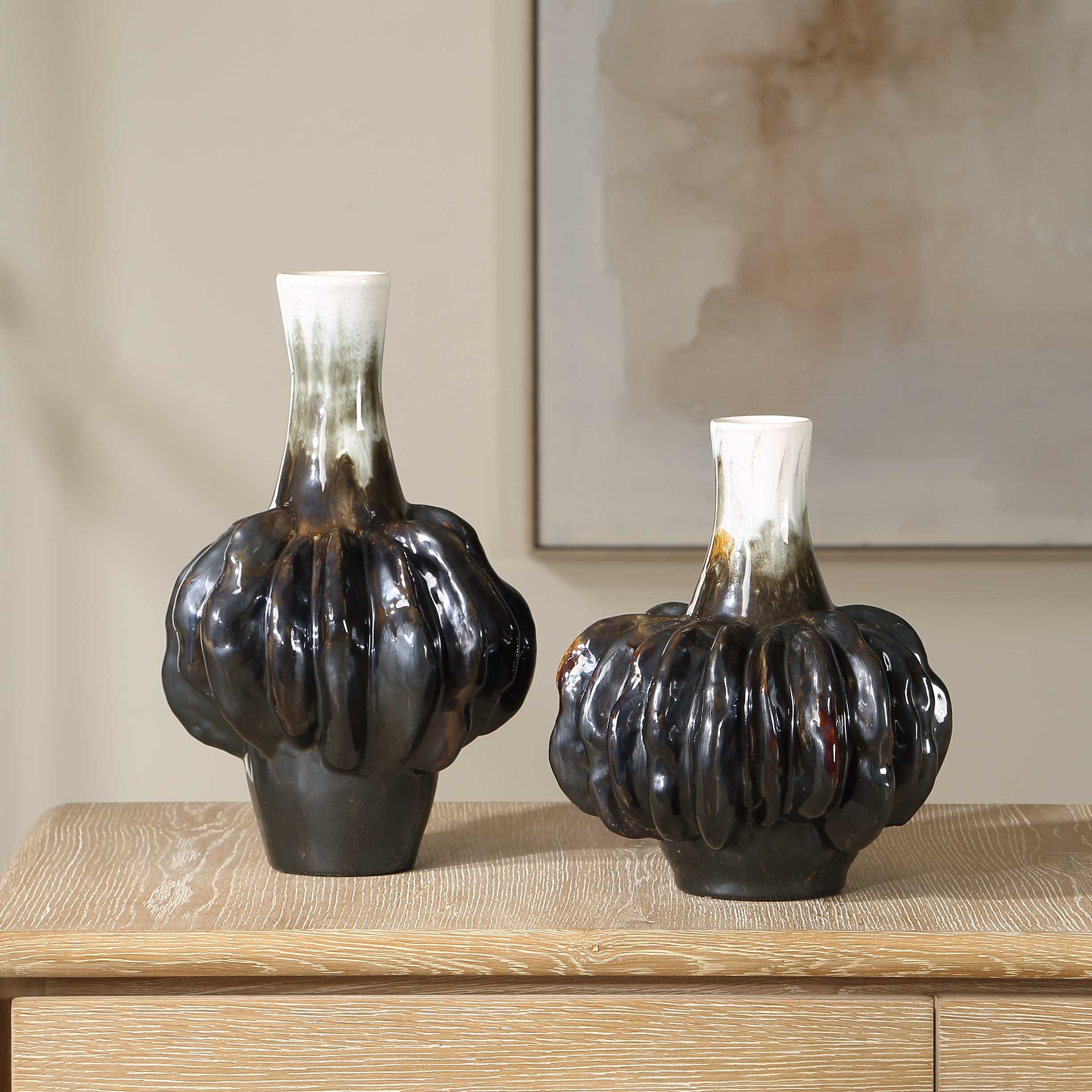 Uttermost Umbrian White & Brown Gourd Vases Set/2