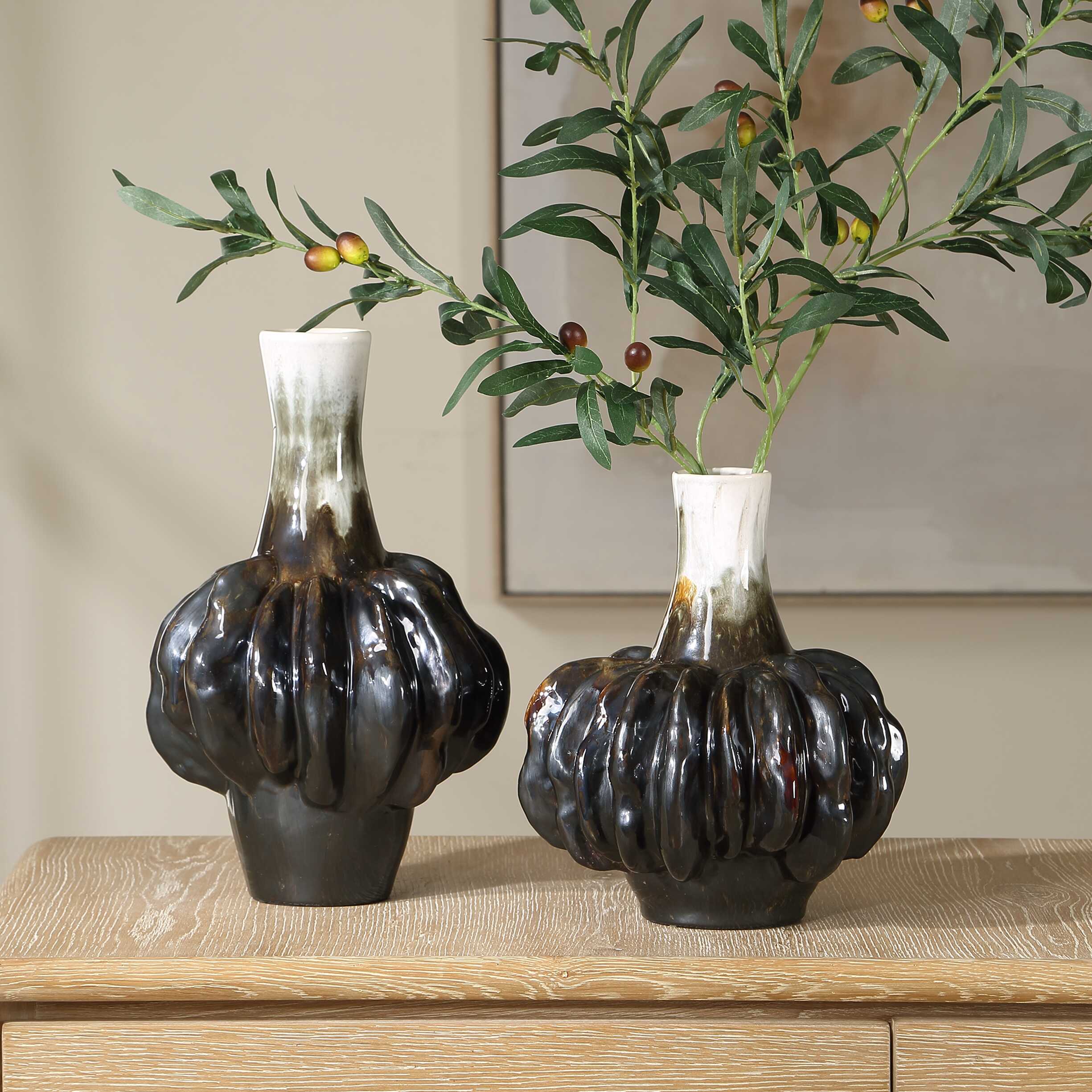 Uttermost Umbrian White & Brown Gourd Vases Set/2