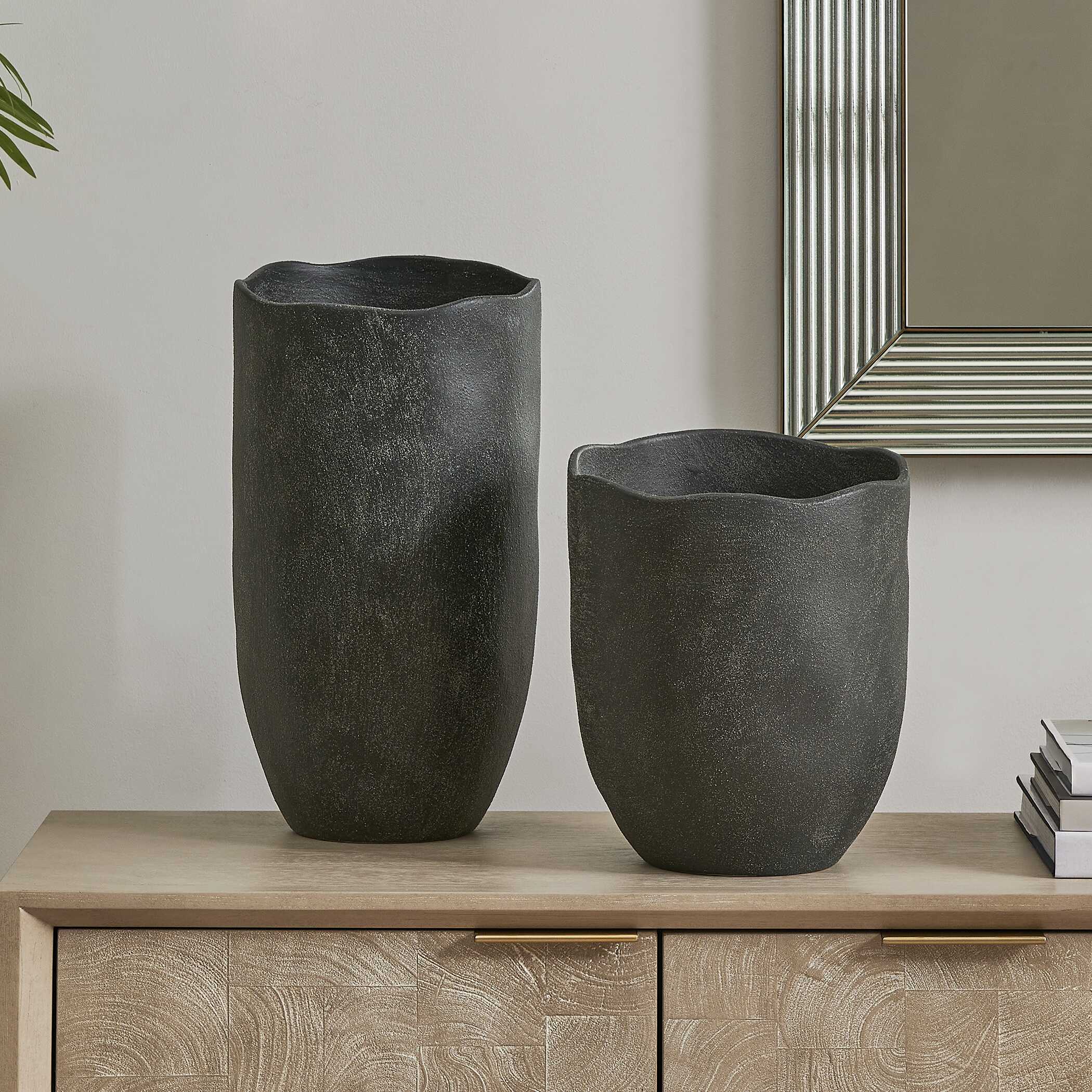 Uttermost Komorebi Indoor-Outdoor Black Vases Set/2