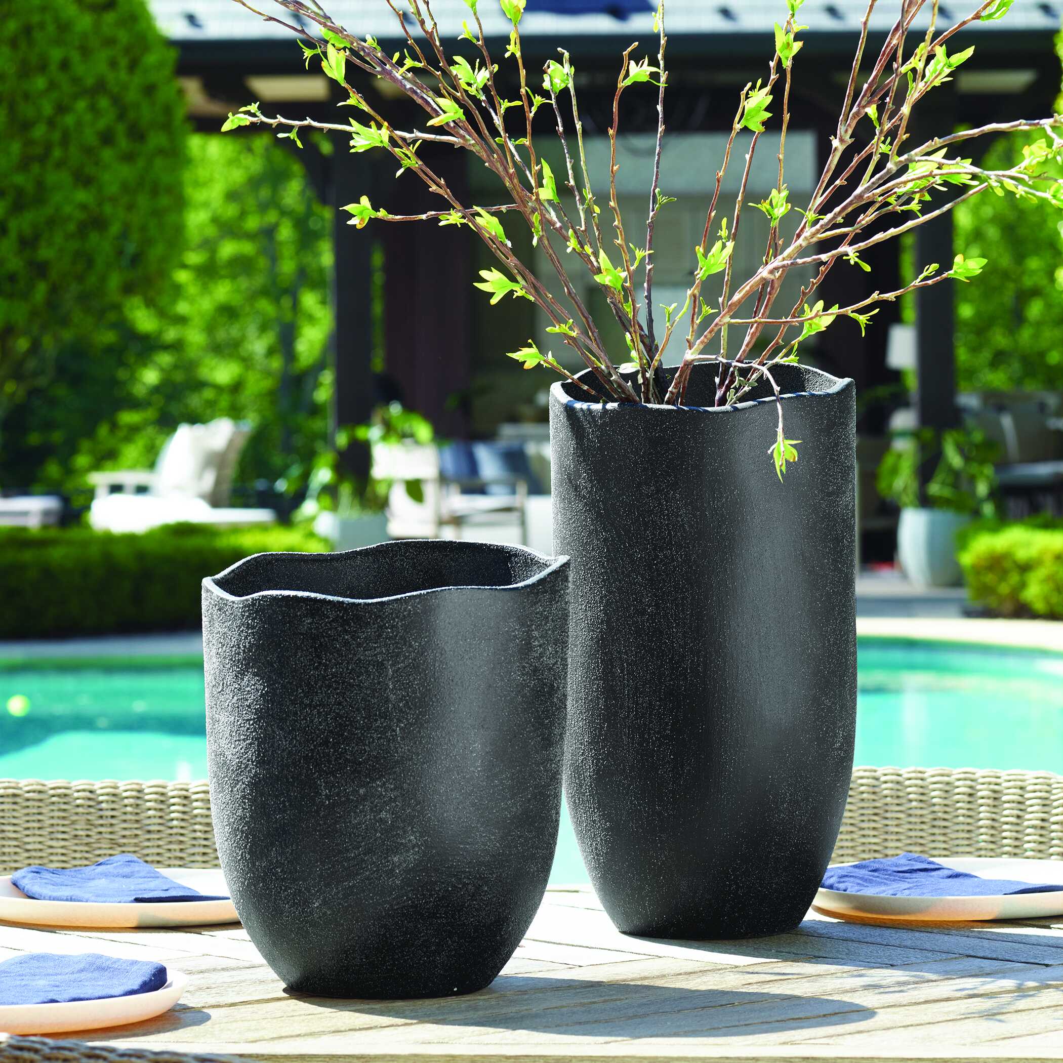Uttermost Komorebi Indoor-Outdoor Black Vases Set/2