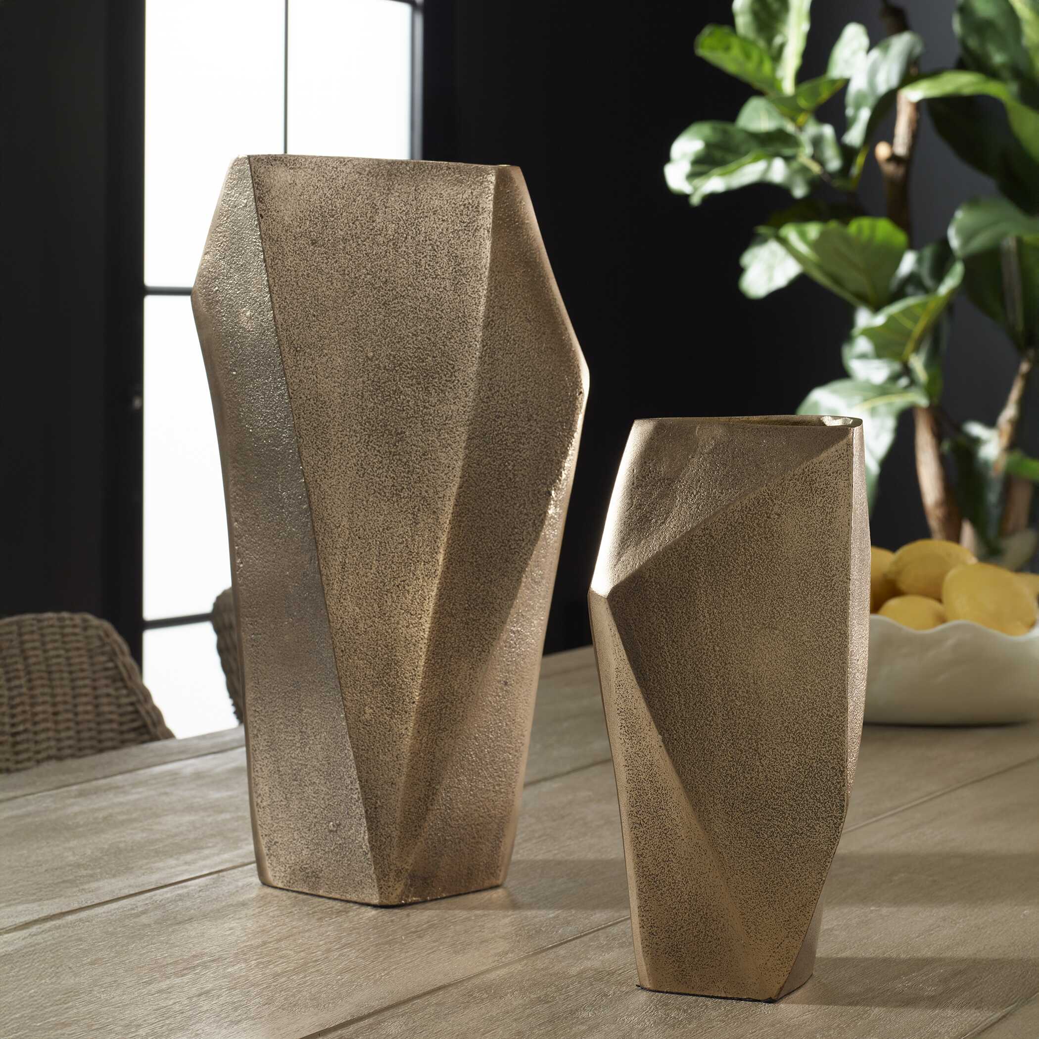 Uttermost GeoForm Indoor-Outdoor Brass Vases Set/2