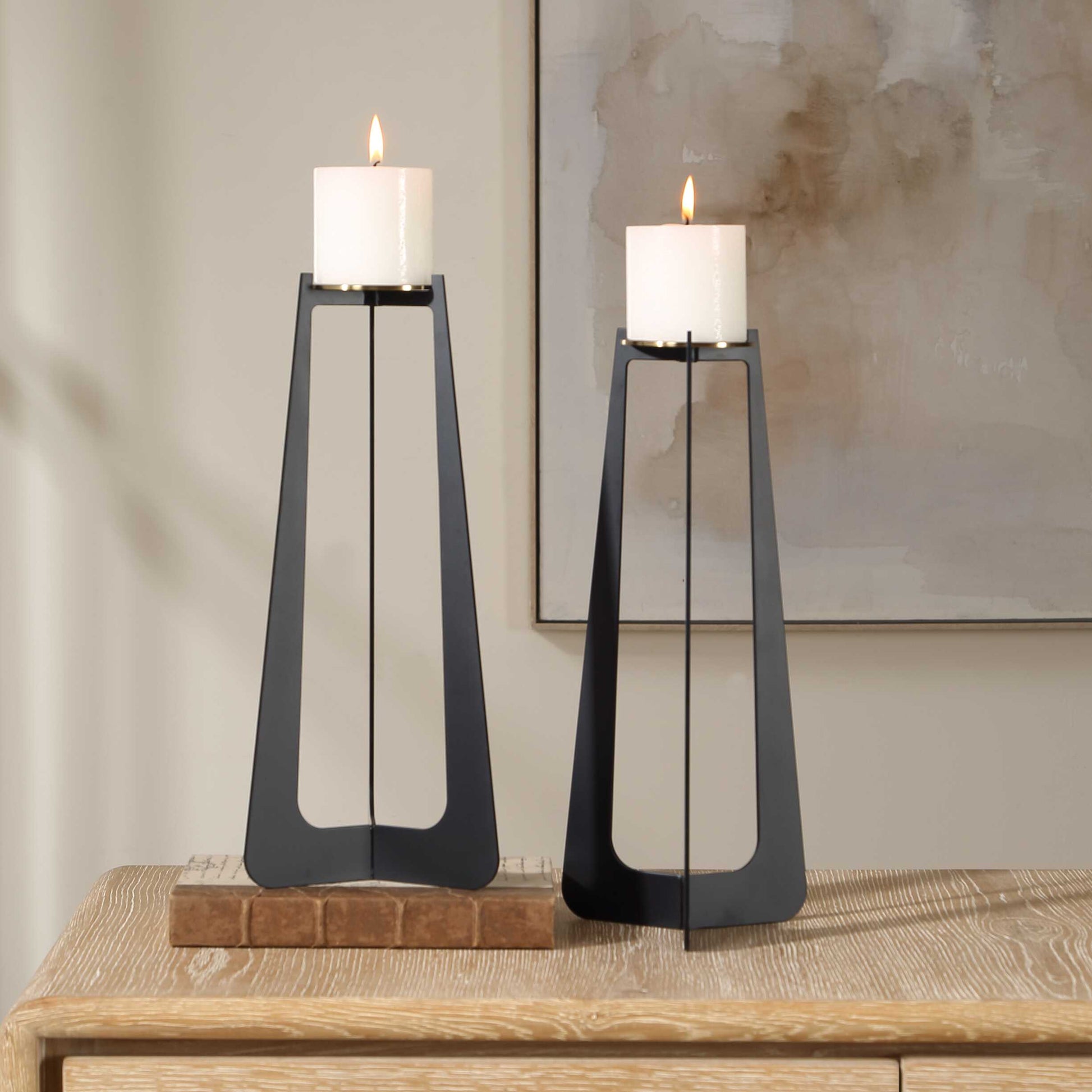 Uttermost Columnar Black Candleholders Set/2